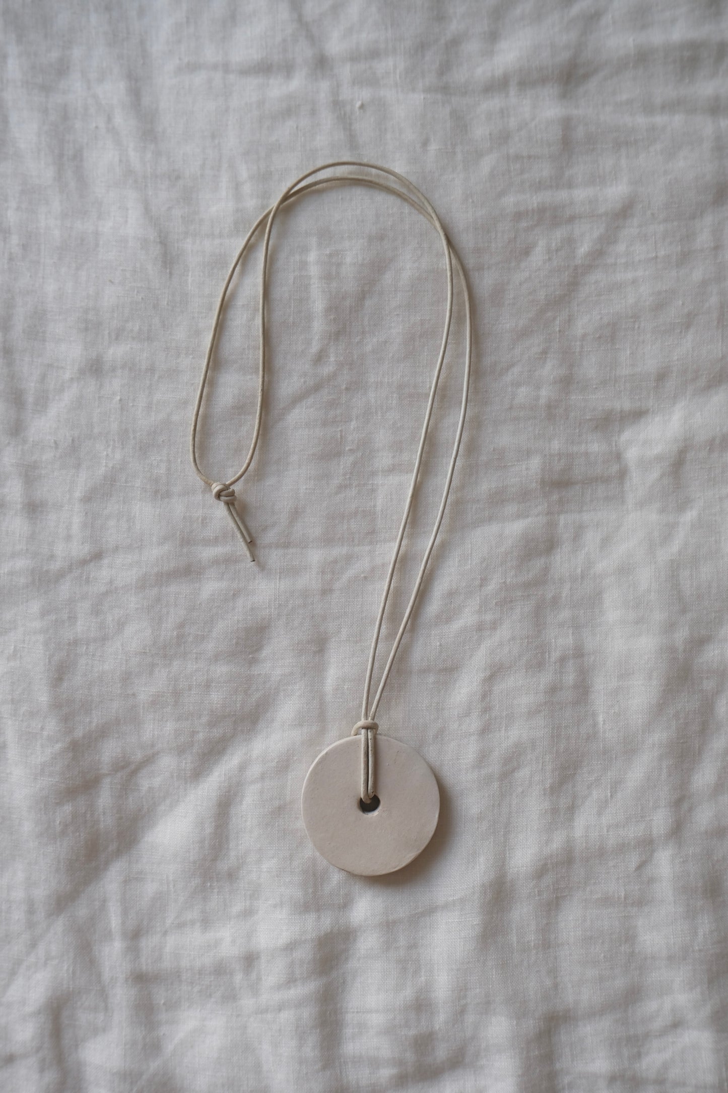 Large Disc Ceramic Necklace In Off White - Sagu