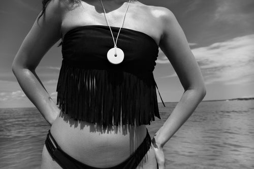Large Disc Ceramic Necklace In Off White - Sagu