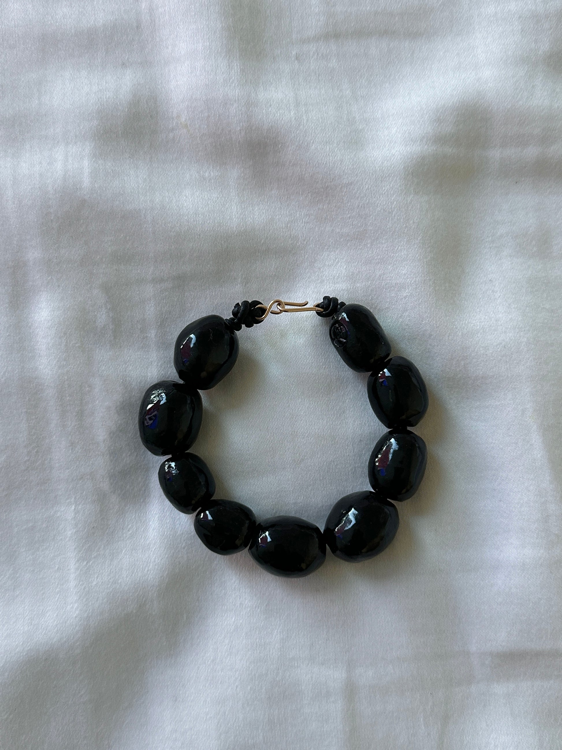 Kalamata Beaded Porcelain Bracelet In Onyx - Sagu
