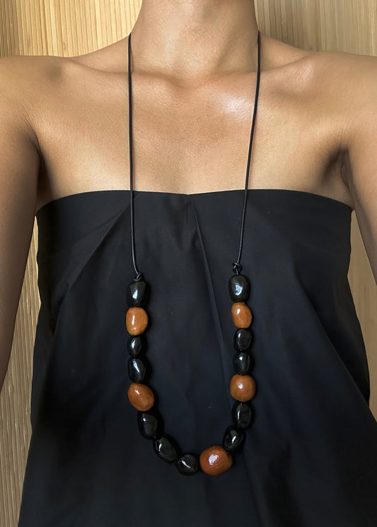 Kalamata 16 Beaded Porcelain Necklace In Tawny - Sagu