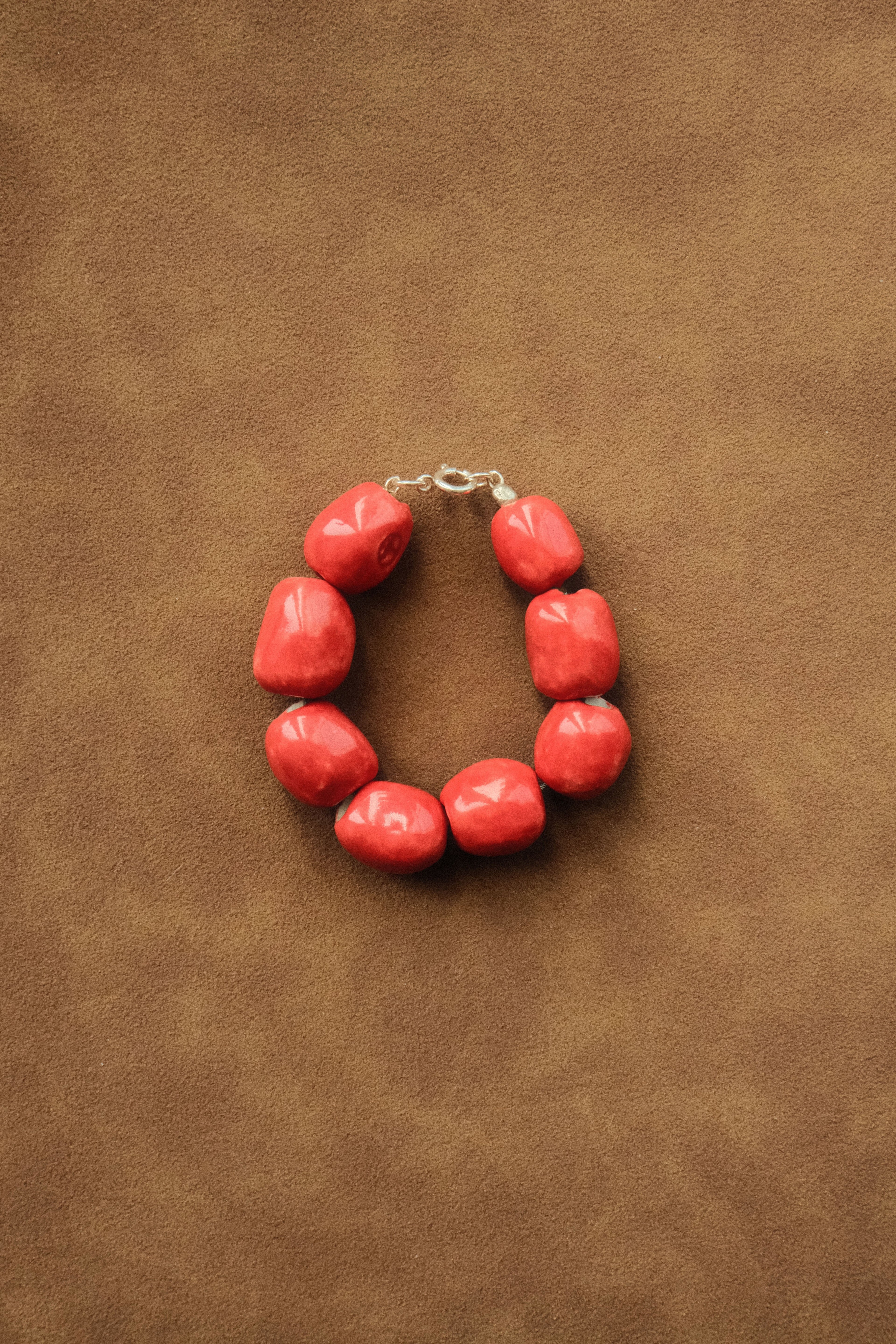 Kalamata Beaded Porcelain Bracelet In Poppy Red - Sagu