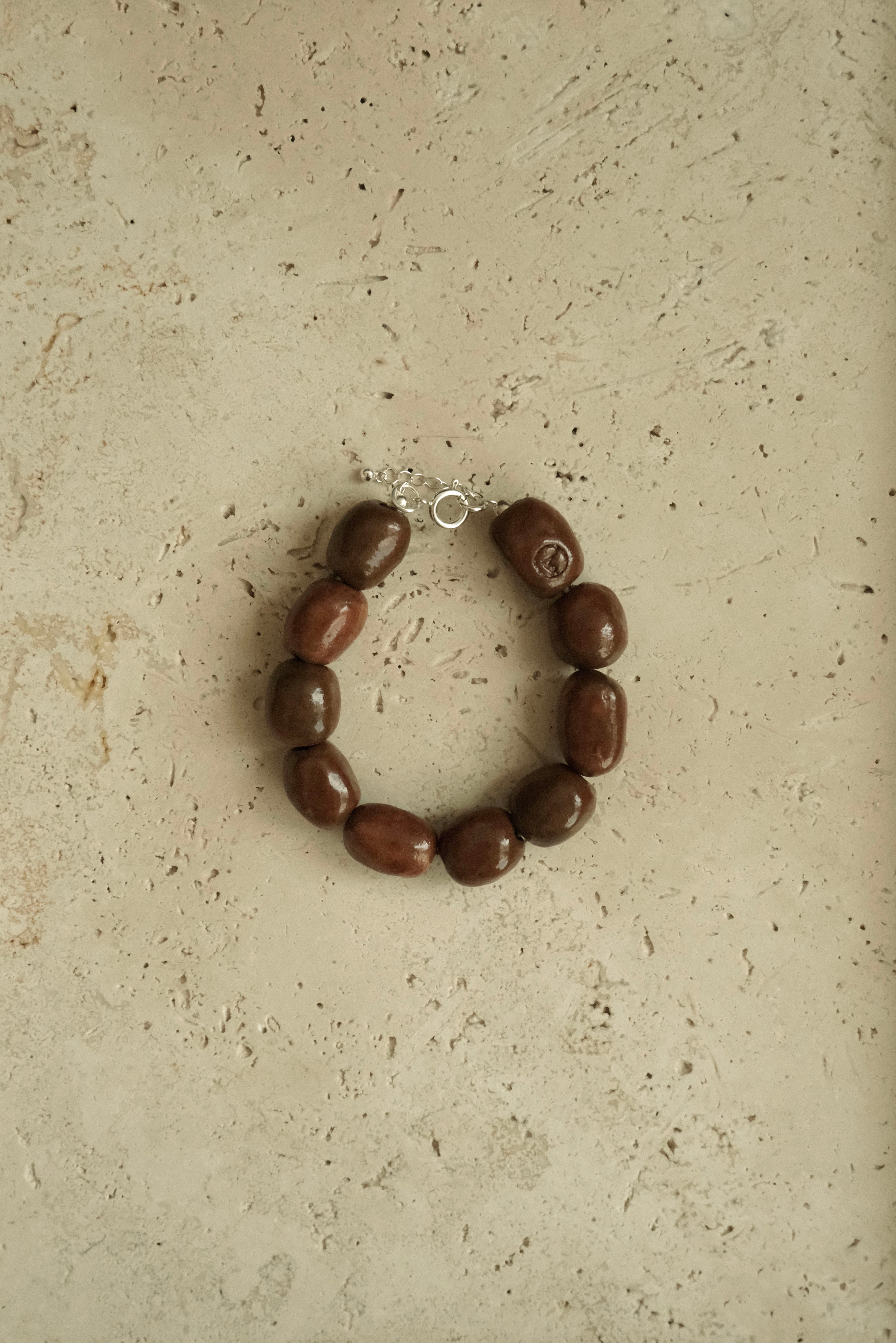 Kalamata Beaded Porcelain Bracelet In Sienna Brown - Sagu
