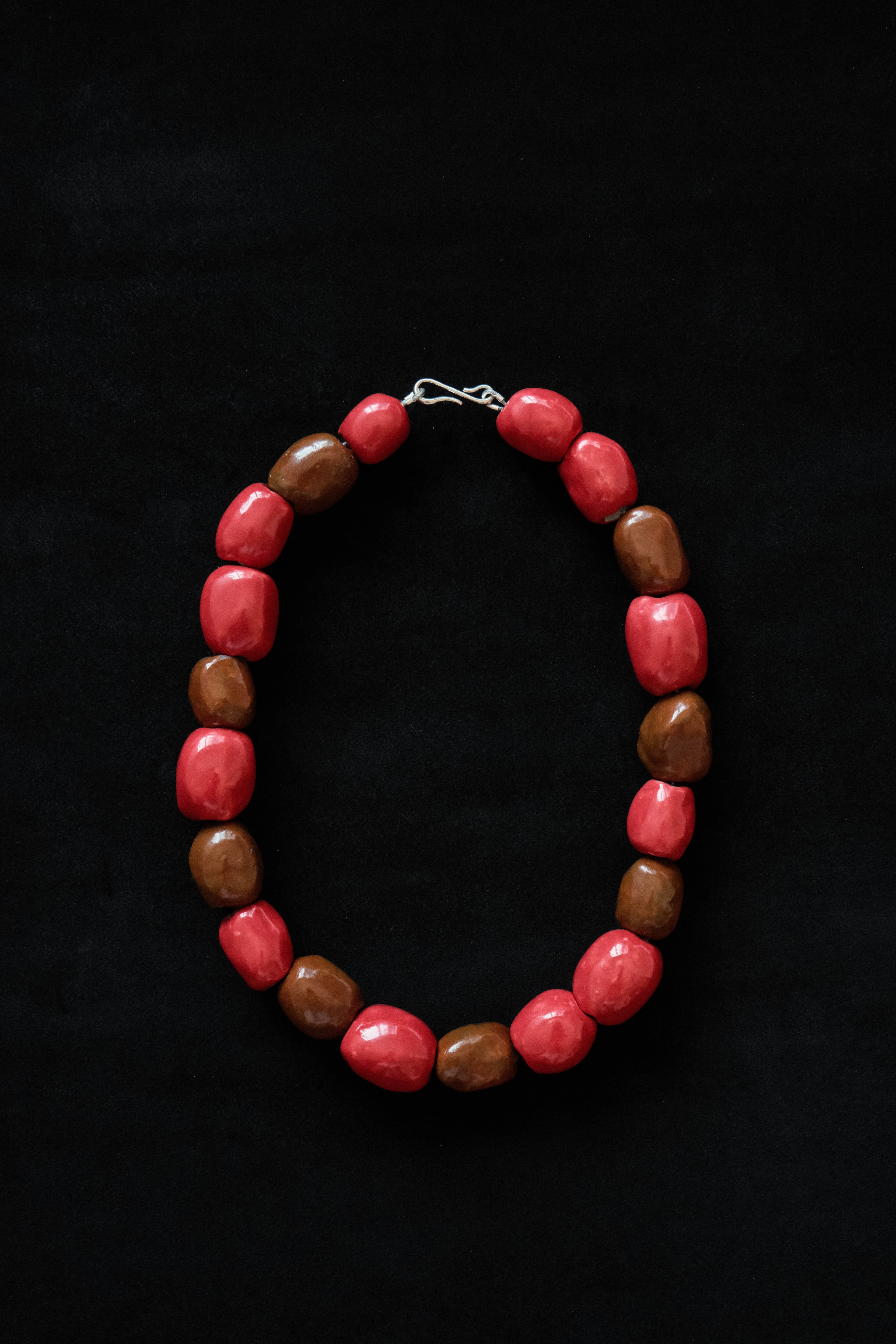 Kalamata Porcelain Beaded Collar Necklace in Marona - Sagu