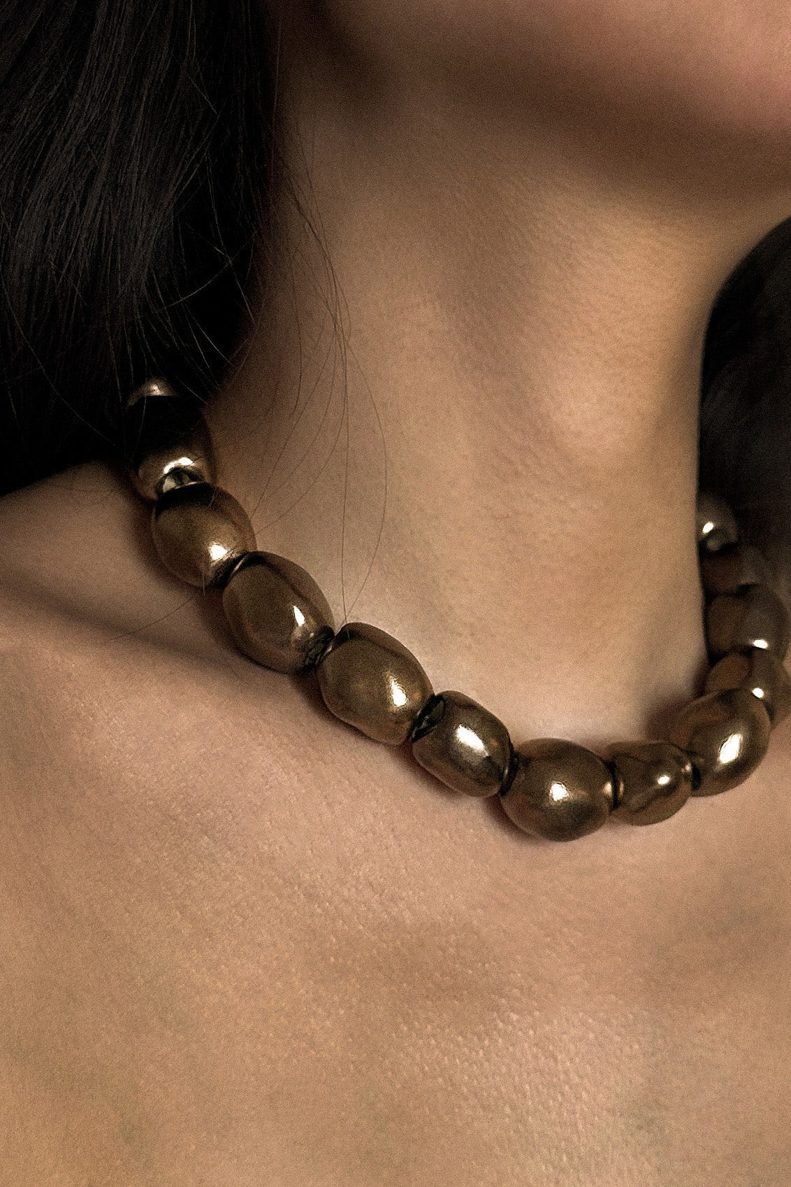 Kalamata Porcelain Beaded Collar Necklace in Antique Gold - Sagu